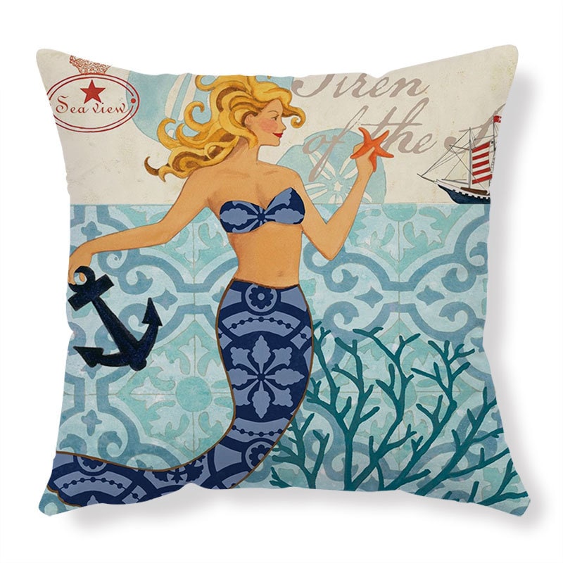 Kids' Throw Pillow Covers and Couch Cushion with Marine Life Prints Square Linen Cases 20x20 - Image 6