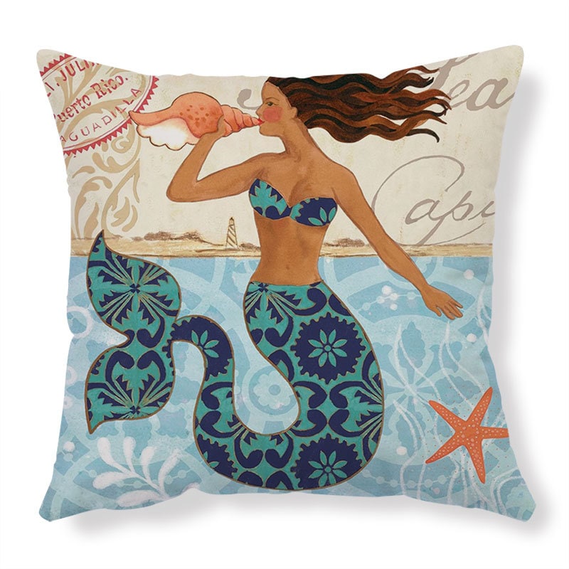 Kids' Throw Pillow Covers and Couch Cushion with Marine Life Prints Square Linen Cases 20x20 - Image 8