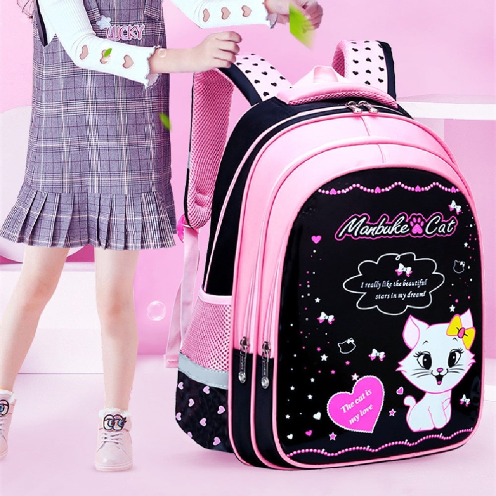 Kids' Waterproof Backpack and Lunchbox Set with Matching Lunch Bag Pencil Case Cute Cat Print - Image 13