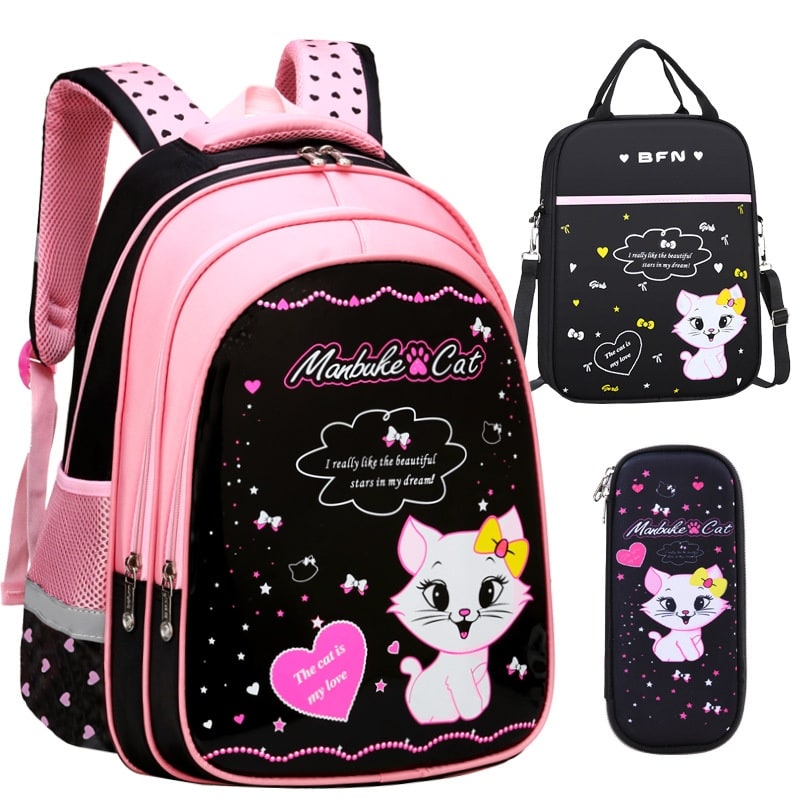 Kids' Waterproof Backpack and Lunchbox Set with Matching Lunch Bag Pencil Case Cute Cat Print - Image 17