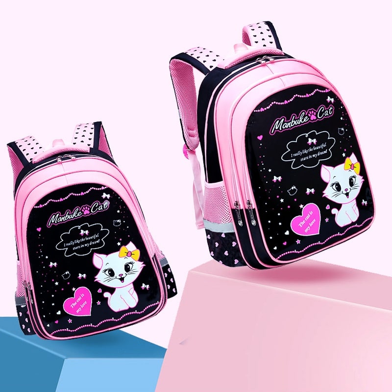 Kids' Waterproof Backpack and Lunchbox Set with Matching Lunch Bag Pencil Case Cute Cat Print - Image 2