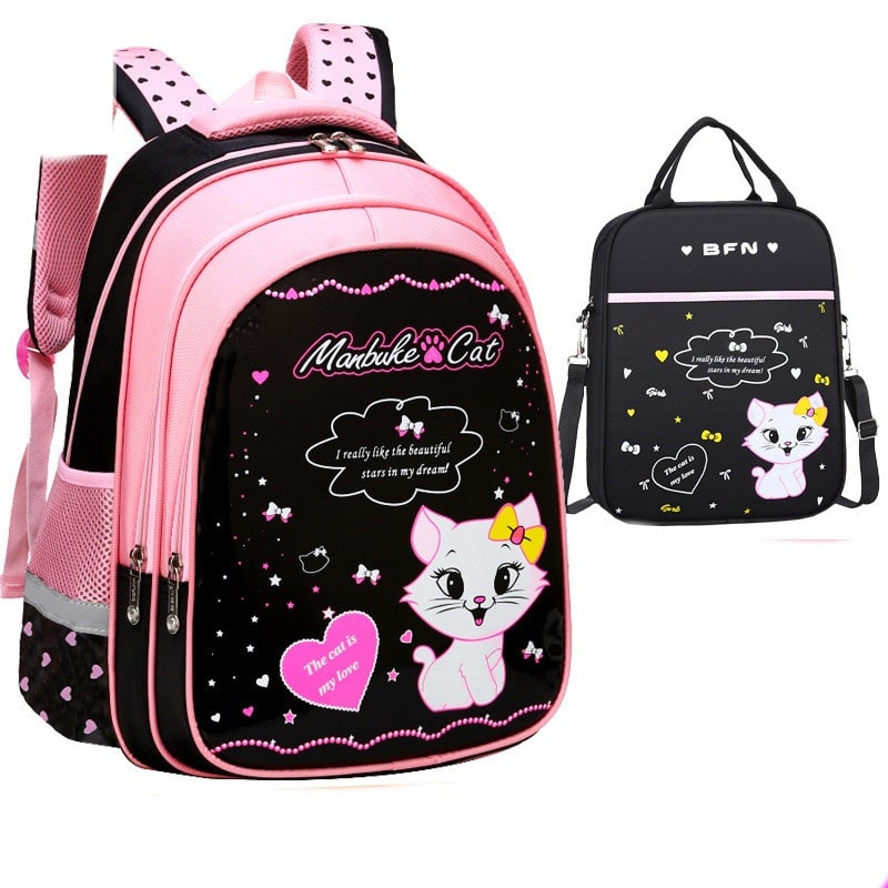 Kids' Waterproof Backpack and Lunchbox Set with Matching Lunch Bag Pencil Case Cute Cat Print - Image 5