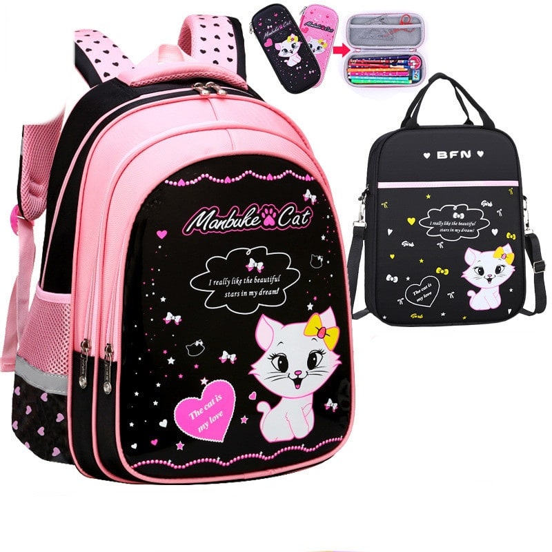 Kids' Waterproof Backpack and Lunchbox Set with Matching Lunch Bag Pencil Case Cute Cat Print - Image 6