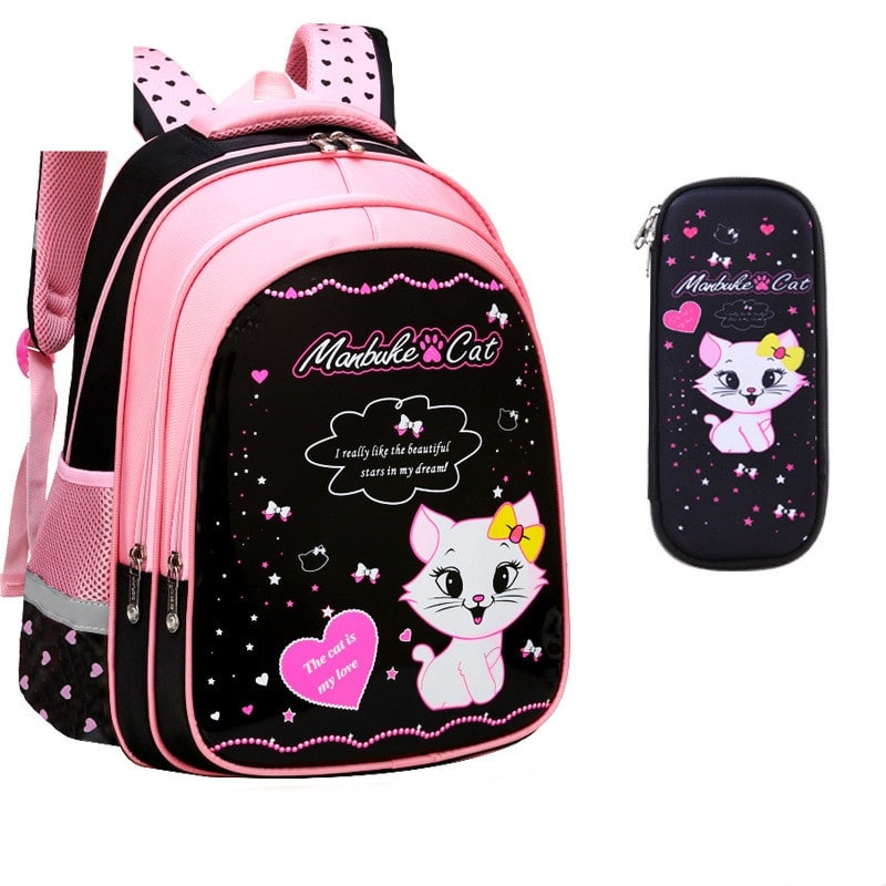 Kids' Waterproof Backpack and Lunchbox Set with Matching Lunch Bag Pencil Case Cute Cat Print - Image 8