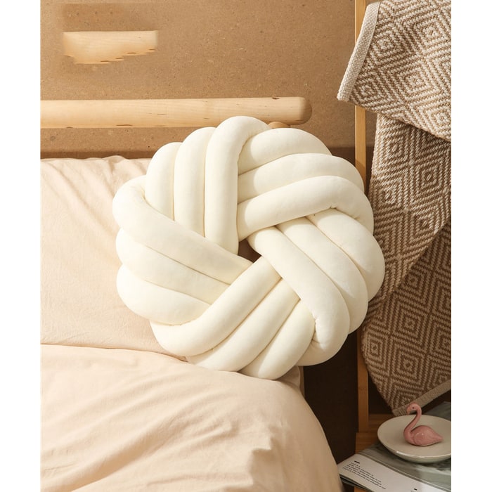 Knot Pillow Velvet Throw Decorative Accent Cushion with Soft Plush Fabric and Knotted Ball Design - Image 1