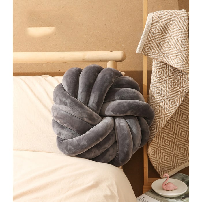 Knot Pillow Velvet Throw Decorative Accent Cushion with Soft Plush Fabric and Knotted Ball Design - Image 3