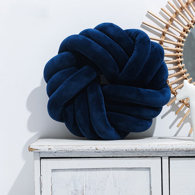 Knot Pillow Velvet Throw Decorative Accent Cushion with Soft Plush Fabric and Knotted Ball Design - Image 4