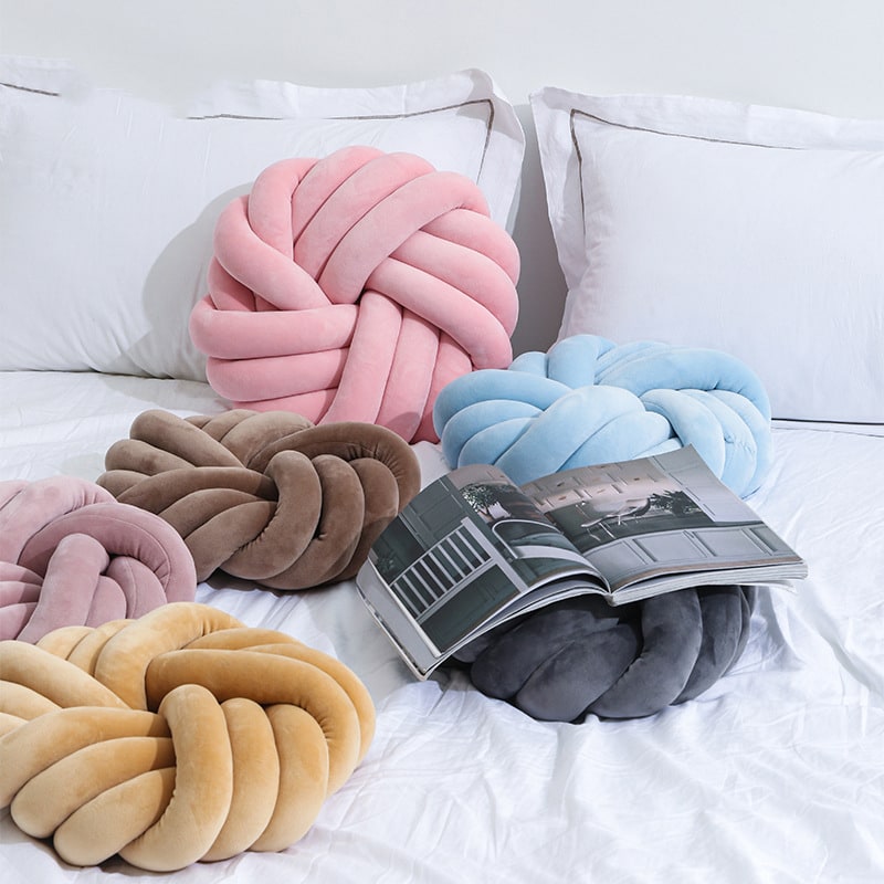 Knot Pillow Velvet Throw Decorative Accent Cushion with Soft Plush Fabric and Knotted Ball Design - Image 5