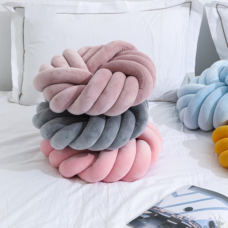 Knot Pillow Velvet Throw Decorative Accent Cushion with Soft Plush Fabric and Knotted Ball Design - Image 6