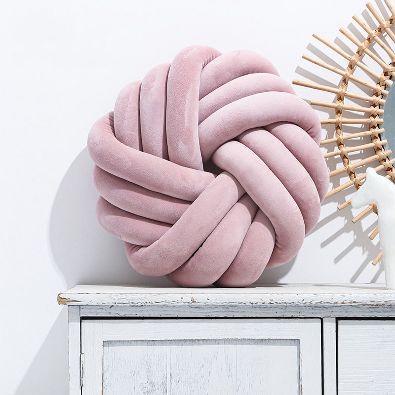 Knot Pillow Velvet Throw Decorative Accent Cushion with Soft Plush Fabric and Knotted Ball Design - Image 8