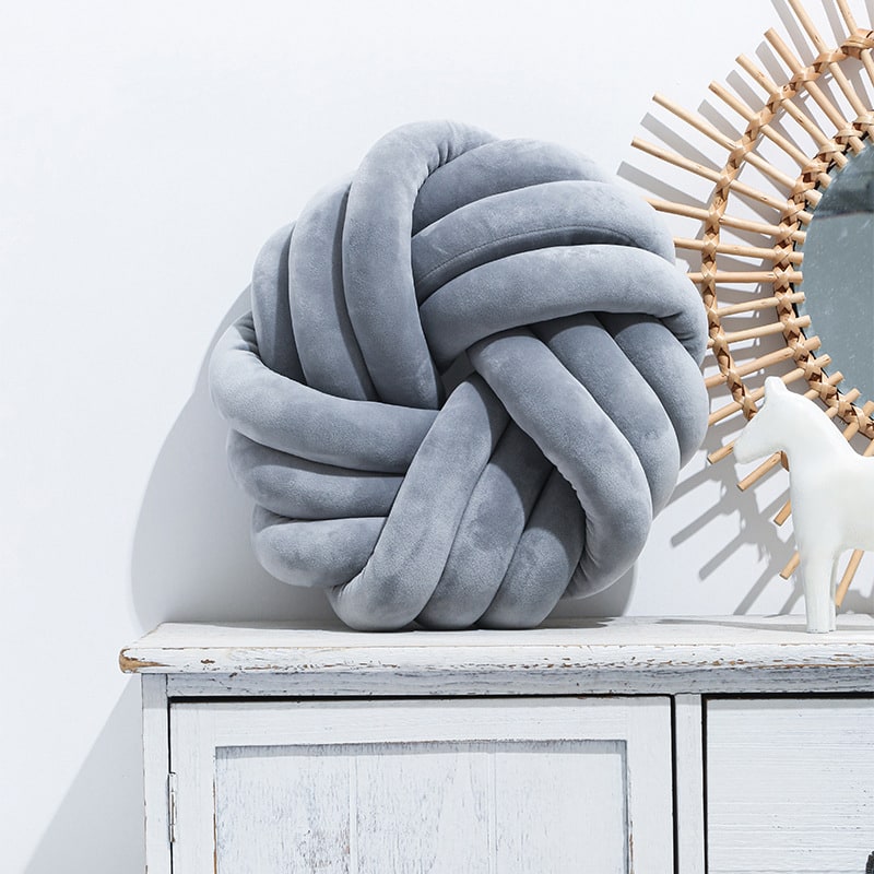 Knot Pillow Velvet Throw Decorative Accent Cushion with Soft Plush Fabric and Knotted Ball Design - Image 9