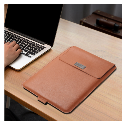 Laptop Sleeve Leather Bag with Faux Envelope Flap Built-In Mouse Pad - Image 3