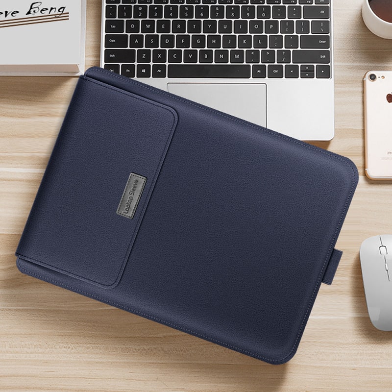 Laptop Sleeve Leather Bag with Faux Envelope Flap Built-In Mouse Pad - Image 5