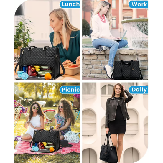 Laptop Tote Bag Lunch Quilted Padded Sleeve Insulated - Image 6