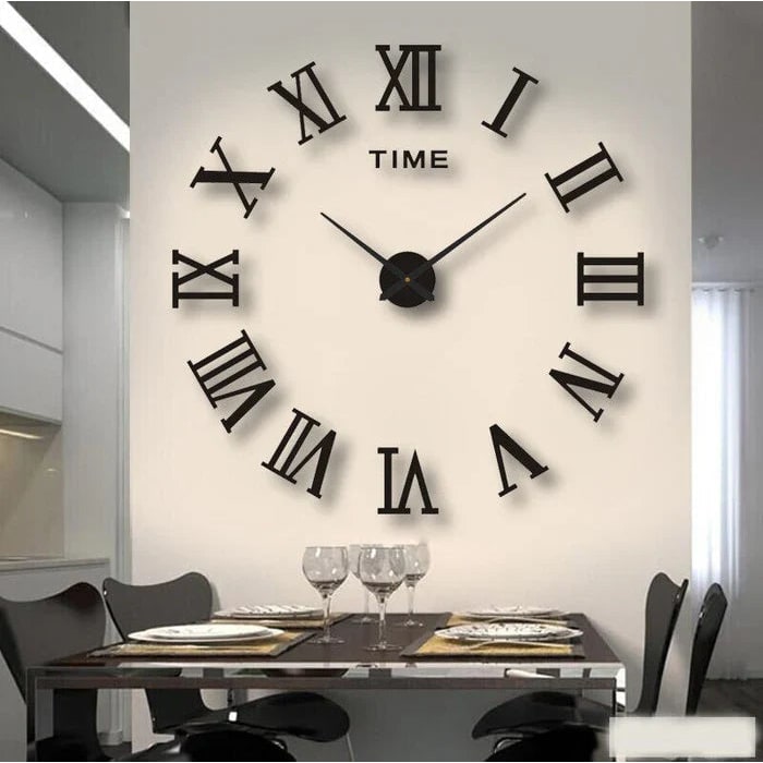 Large Long Huge Wall Clock with 3D Adhesive Numbers and Minimalist Metal Hands Decor - Image 10