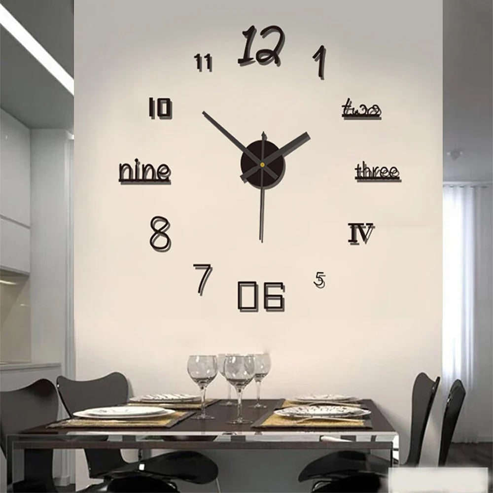 Large Long Huge Wall Clock with 3D Adhesive Numbers and Minimalist Metal Hands Decor - Image 2