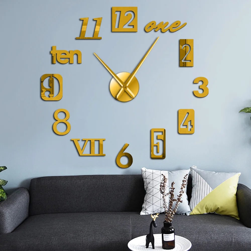 Large Long Huge Wall Clock with 3D Adhesive Numbers and Minimalist Metal Hands Decor - Image 4