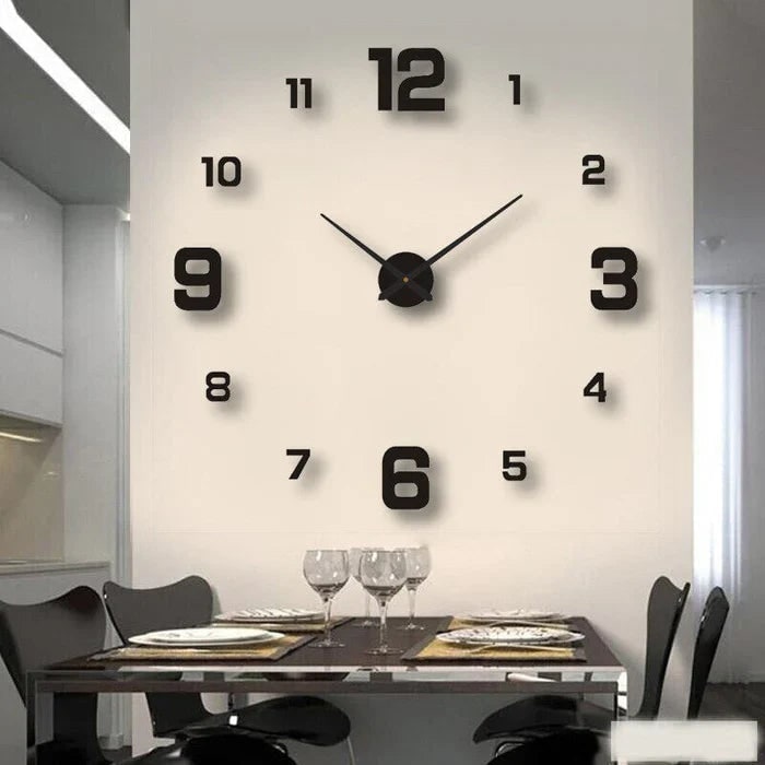 Large Long Huge Wall Clock with 3D Adhesive Numbers and Minimalist Metal Hands Decor - Image 5