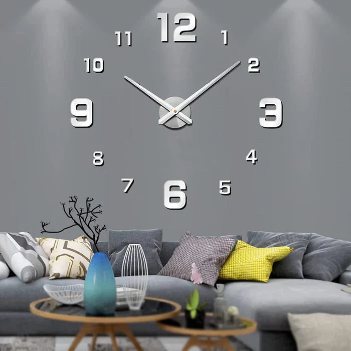 Large Long Huge Wall Clock with 3D Adhesive Numbers and Minimalist Metal Hands Decor - Image 6