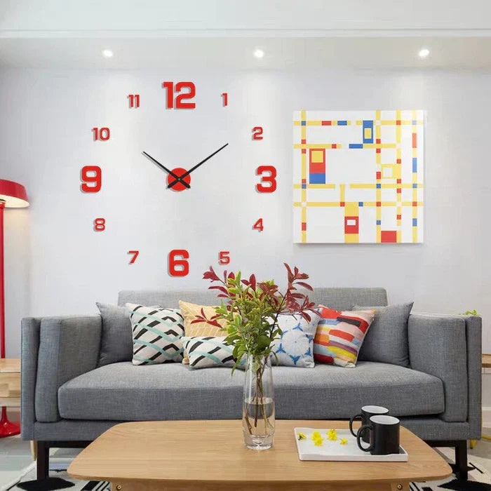 Large Long Huge Wall Clock with 3D Adhesive Numbers and Minimalist Metal Hands Decor - Image 8