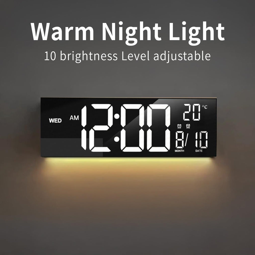 Large Long Wall Clock with LED Digital Display Rgb Color Modes Temperature and Date - Image 2