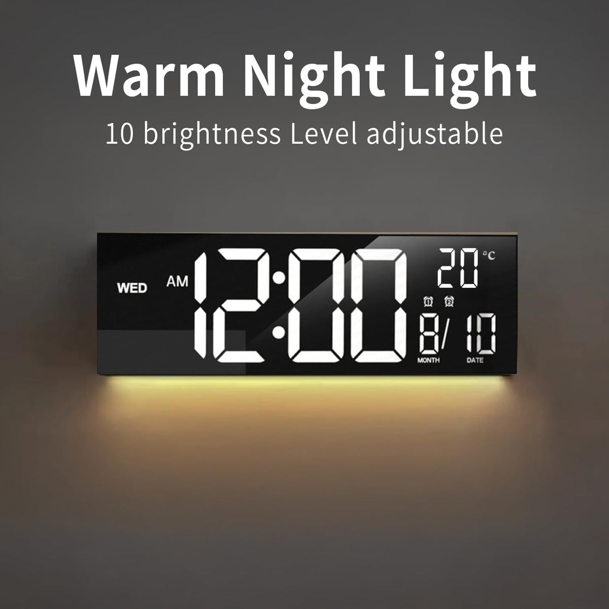 Large Long Wall Clock with LED Digital Display Rgb Color Modes Temperature and Date - Image 2