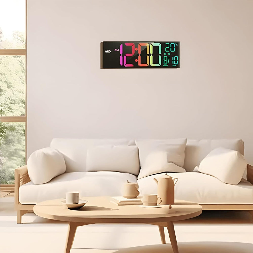 Large Long Wall Clock with LED Digital Display Rgb Color Modes Temperature and Date - Image 7