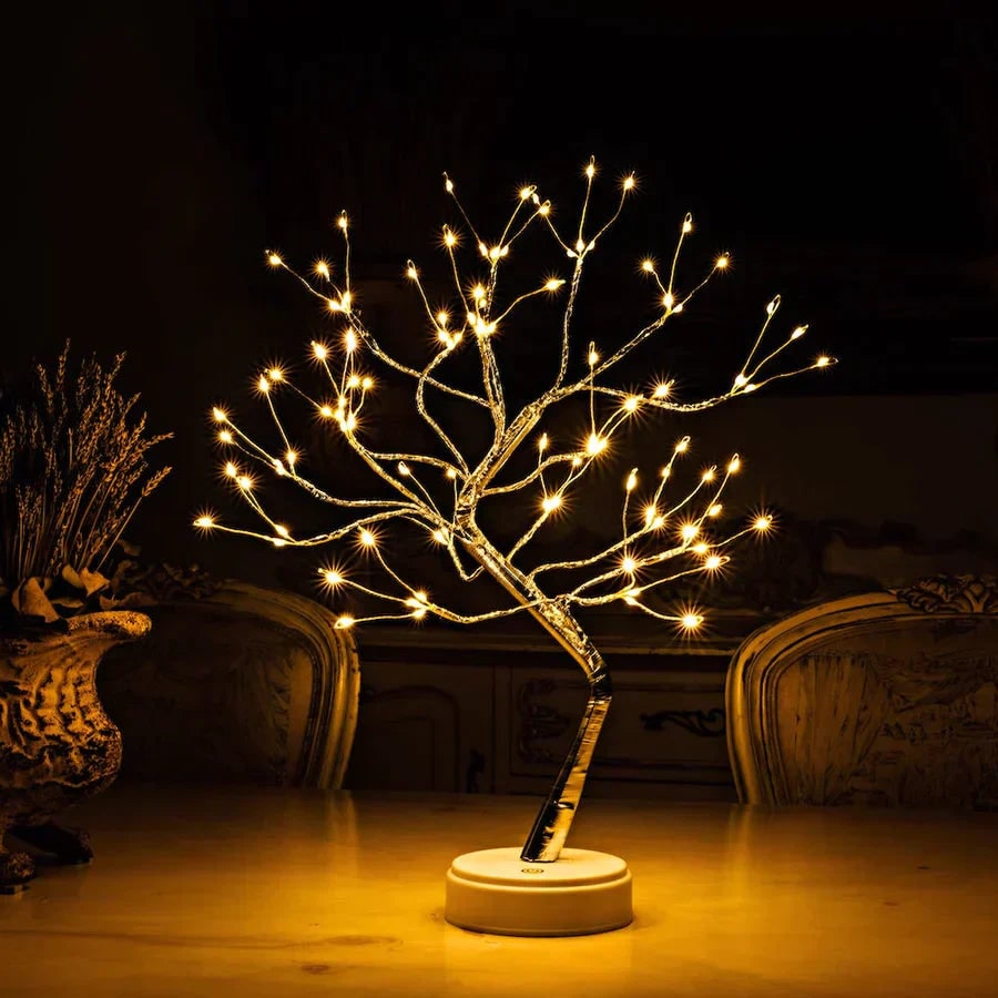 LED Bonsai Tree Light Lamp with Adjustable Branches and Warm White Fairy - Image 1