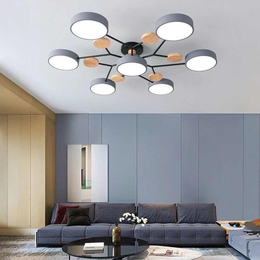 LED Ceiling Light Fixture Semi Flush Mount Modern with Wood Accents Bathroom Vanity - Image 18