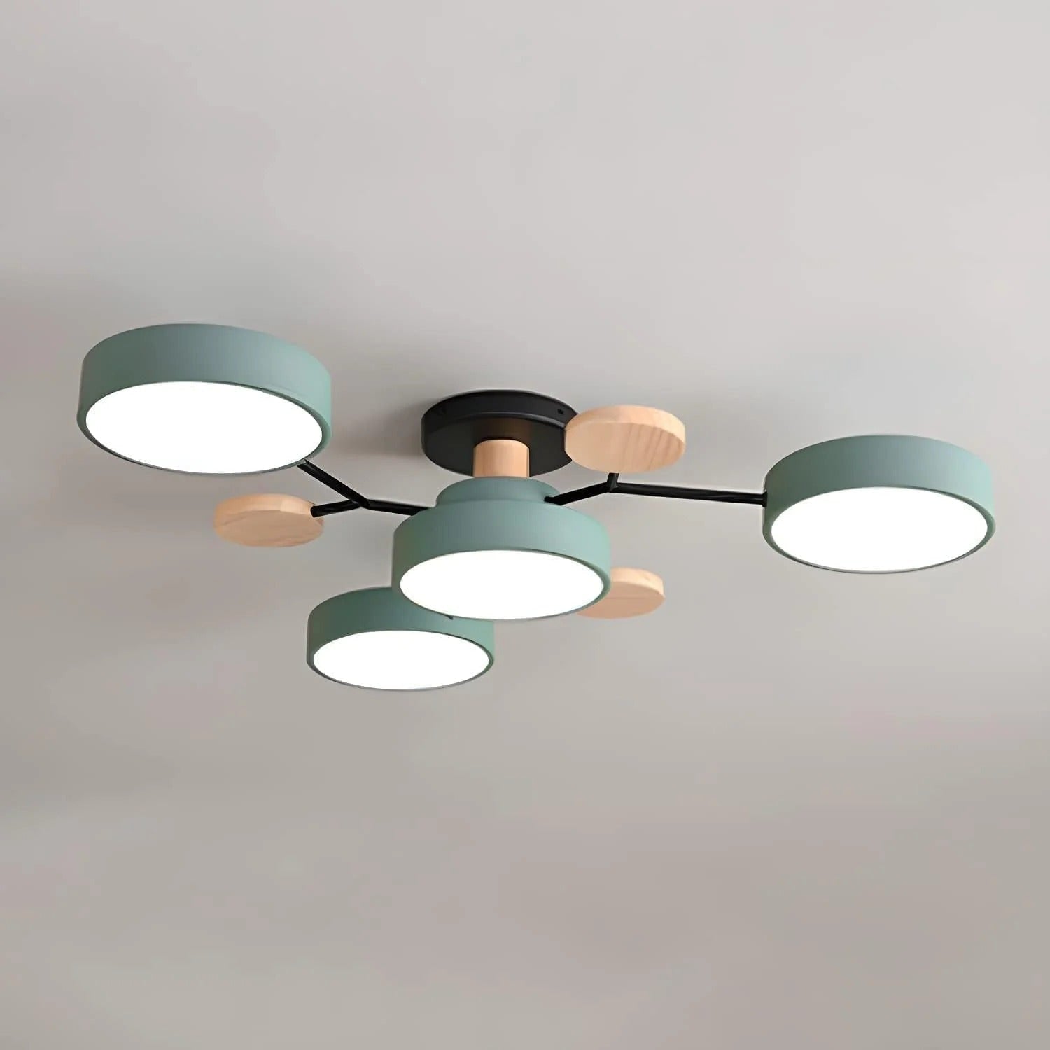 LED Ceiling Light Fixture Semi Flush Mount Modern with Wood Accents Bathroom Vanity - Image 2
