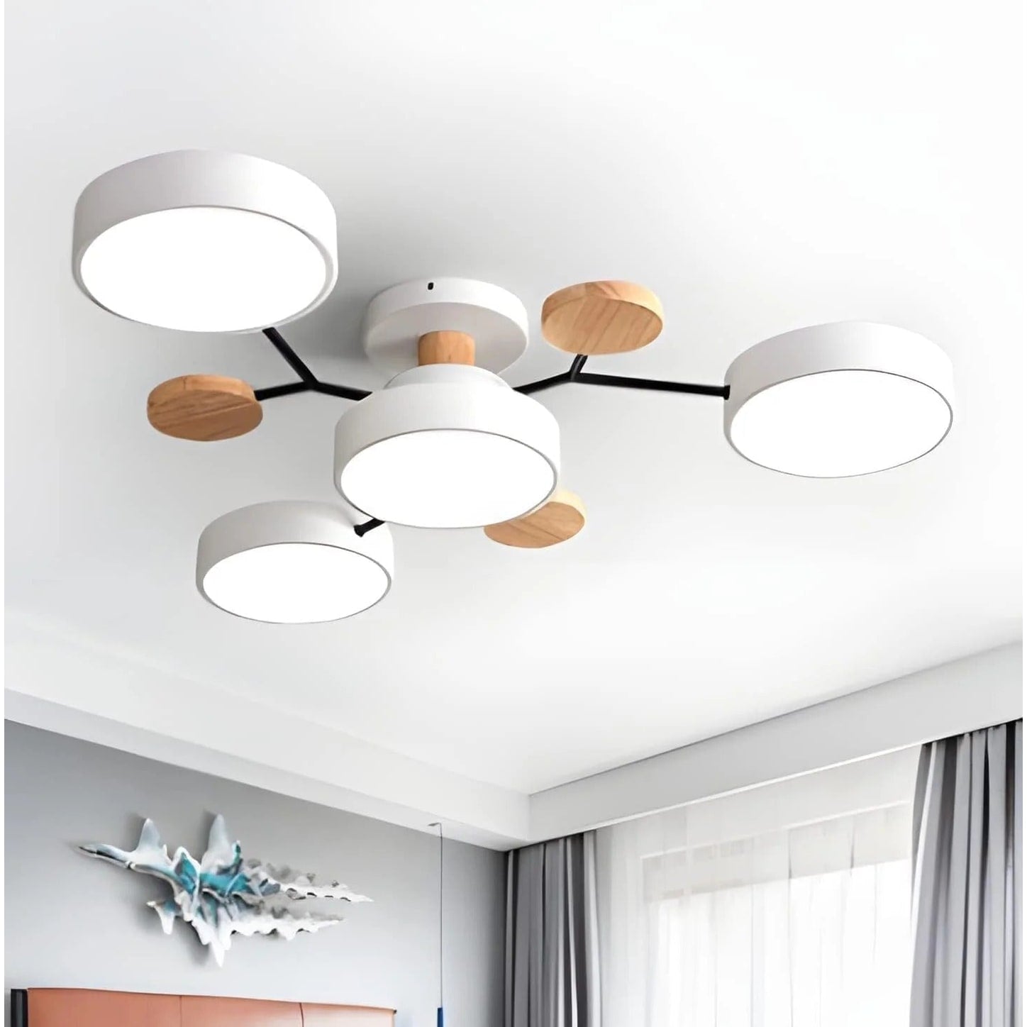 LED Ceiling Light Fixture Semi Flush Mount Modern with Wood Accents Bathroom Vanity - Image 20