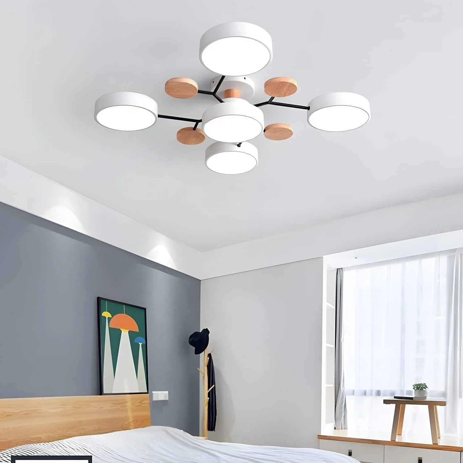 LED Ceiling Light Fixture Semi Flush Mount Modern with Wood Accents Bathroom Vanity - Image 23