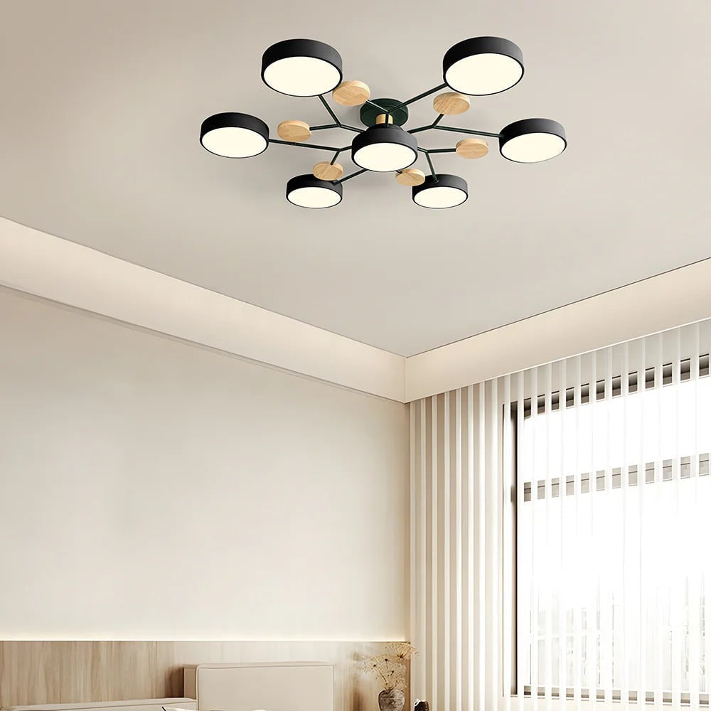 LED Ceiling Light Fixture Semi Flush Mount Modern with Wood Accents Bathroom Vanity - Image 41