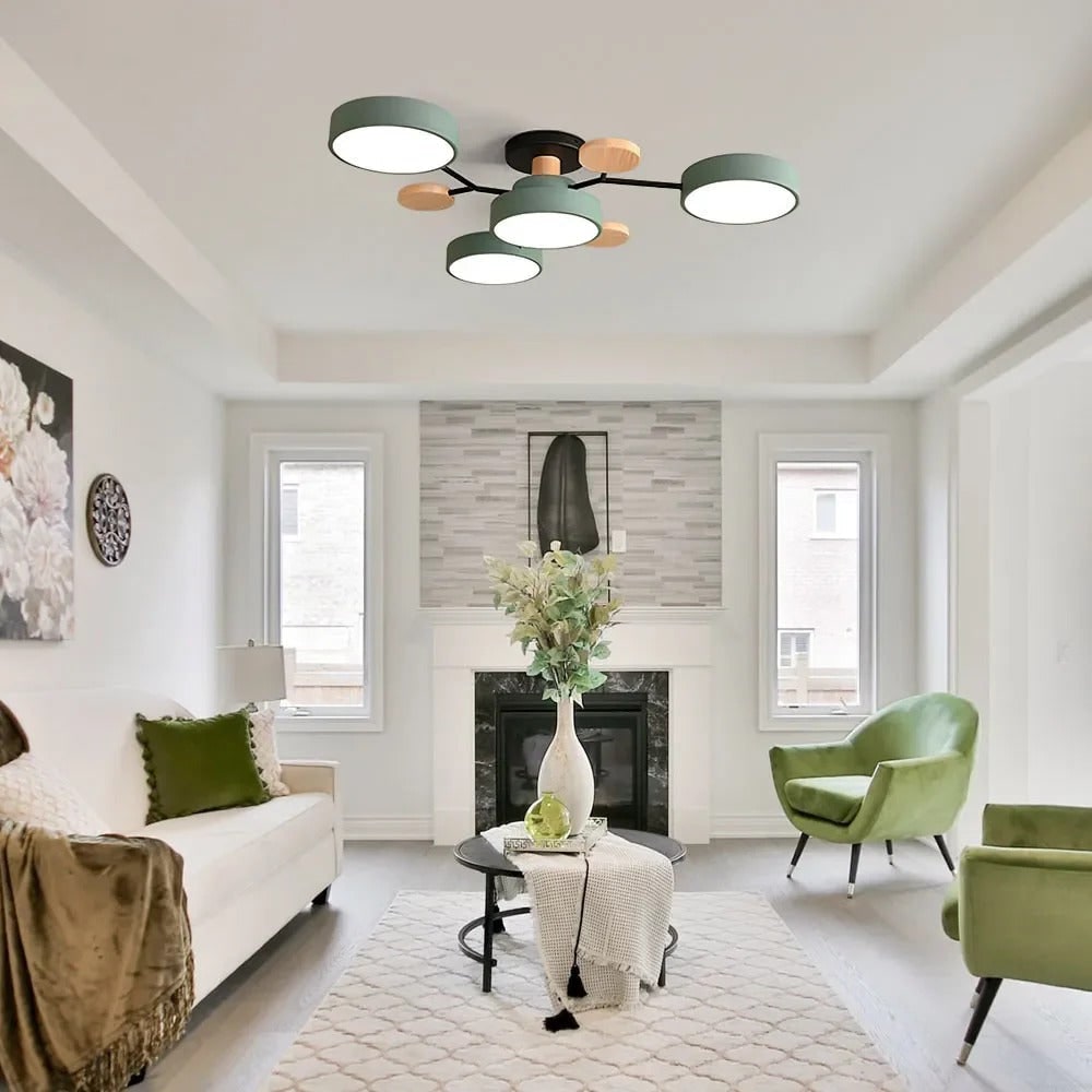 LED Ceiling Light Fixture Semi Flush Mount Modern with Wood Accents Bathroom Vanity - Image 5