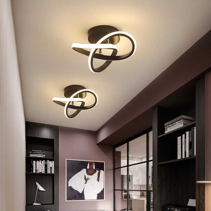 LED Ceiling Light Fixture with Low Profile Flush Mount and Geometric Interlocking Rings - Image 2