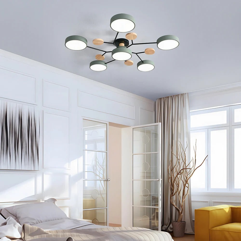 LED Ceiling Light Fixture with Semi Flush Mount and Geometric Wooden Accents for Kitchen - Image 10
