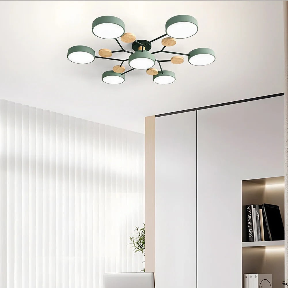LED Ceiling Light Fixture with Semi Flush Mount and Geometric Wooden Accents for Kitchen - Image 12