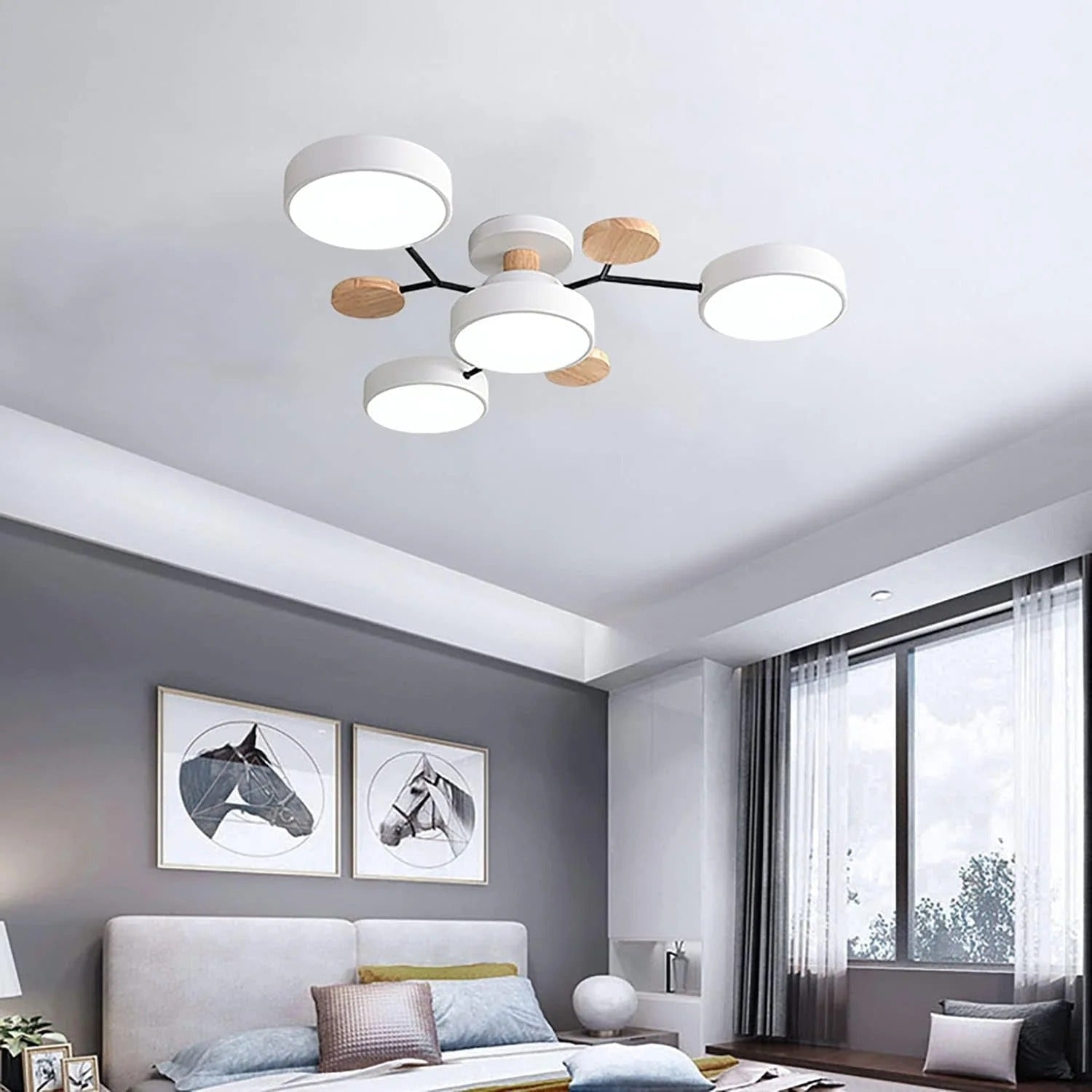 LED Ceiling Light Fixture with Semi Flush Mount and Geometric Wooden Accents for Kitchen - Image 22