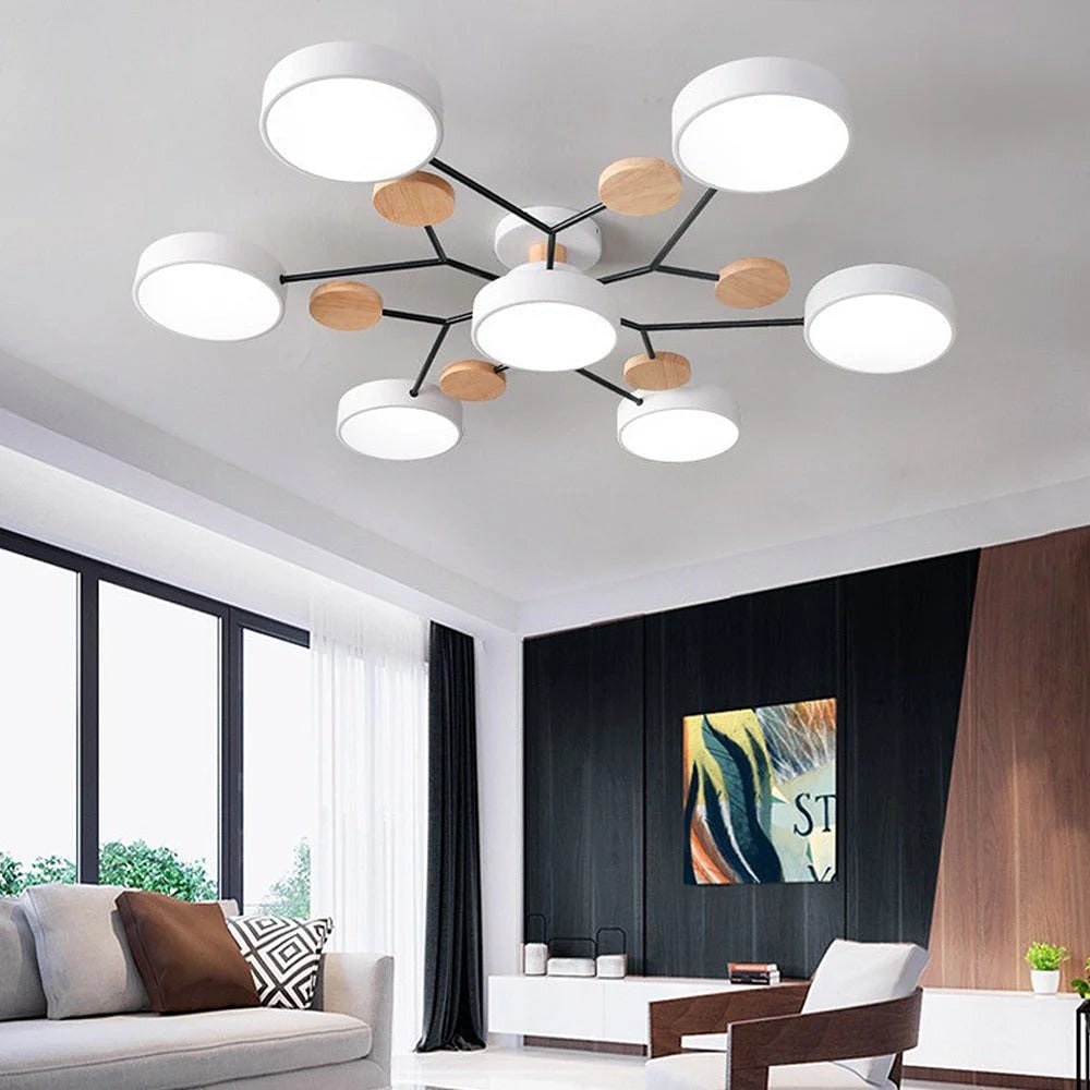 LED Ceiling Light Fixture with Semi Flush Mount and Geometric Wooden Accents for Kitchen - Image 25