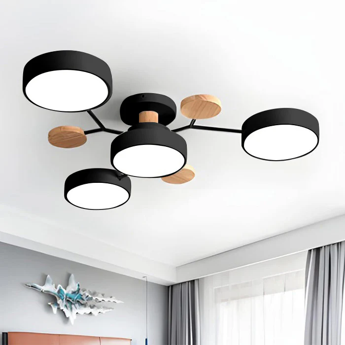 LED Ceiling Light Fixture with Semi Flush Mount and Geometric Wooden Accents for Kitchen - Image 29