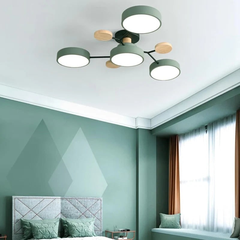 LED Ceiling Light Fixture with Semi Flush Mount and Geometric Wooden Accents for Kitchen - Image 3