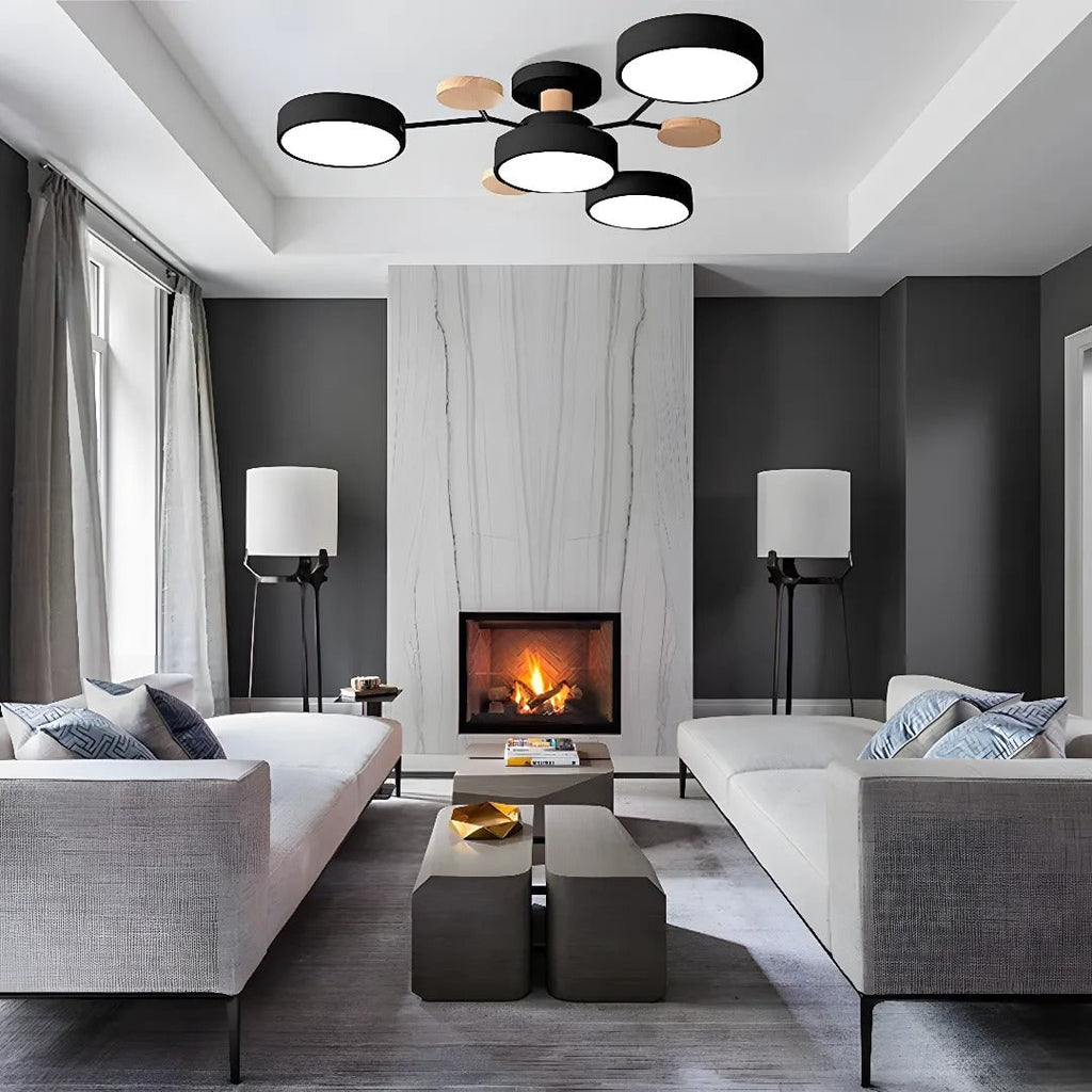 LED Ceiling Light Fixture with Semi Flush Mount and Geometric Wooden Accents for Kitchen - Image 30