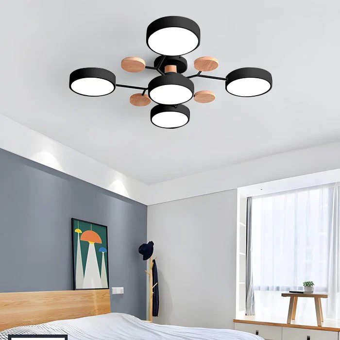 LED Ceiling Light Fixture with Semi Flush Mount and Geometric Wooden Accents for Kitchen - Image 33