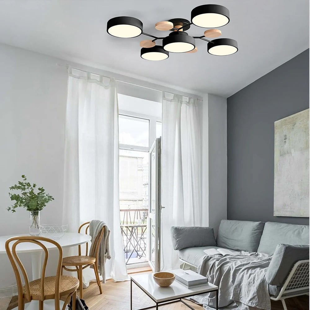 LED Ceiling Light Fixture with Semi Flush Mount and Geometric Wooden Accents for Kitchen - Image 34