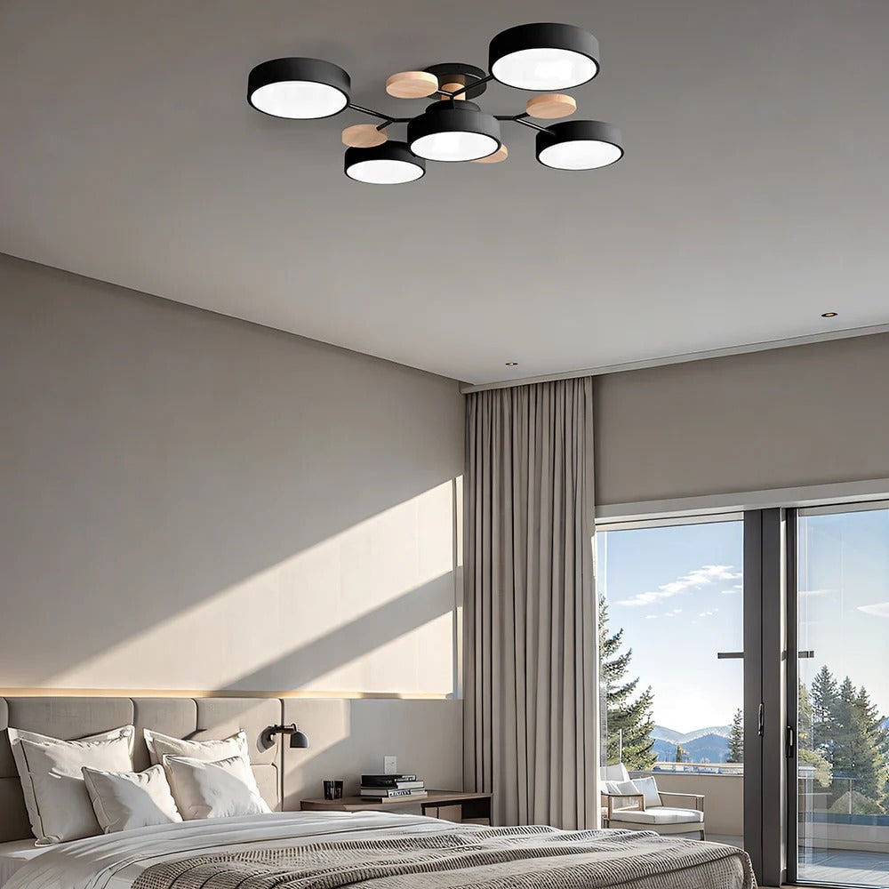 LED Ceiling Light Fixture with Semi Flush Mount and Geometric Wooden Accents for Kitchen - Image 35