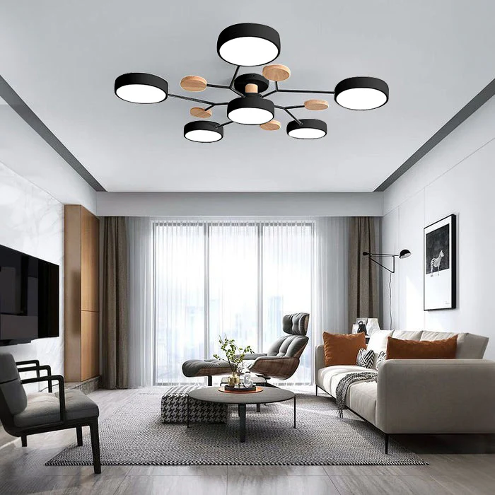 LED Ceiling Light Fixture with Semi Flush Mount and Geometric Wooden Accents for Kitchen - Image 36