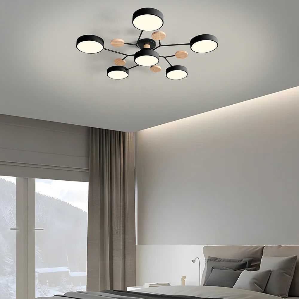 LED Ceiling Light Fixture with Semi Flush Mount and Geometric Wooden Accents for Kitchen - Image 39