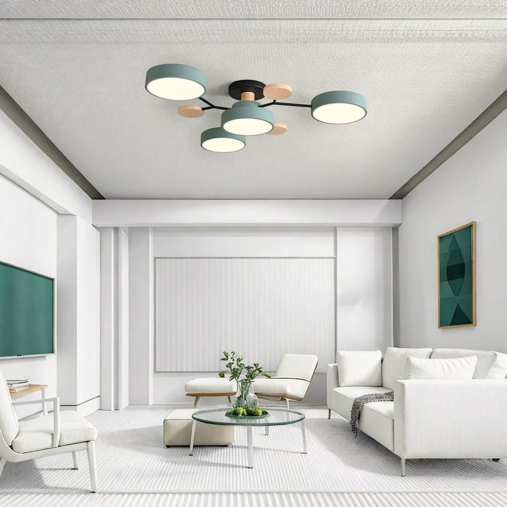 LED Ceiling Light Fixture with Semi Flush Mount and Geometric Wooden Accents for Kitchen - Image 4