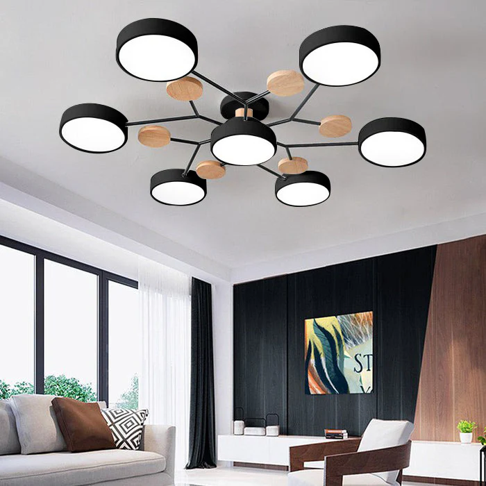 LED Ceiling Light Fixture with Semi Flush Mount and Geometric Wooden Accents for Kitchen - Image 40