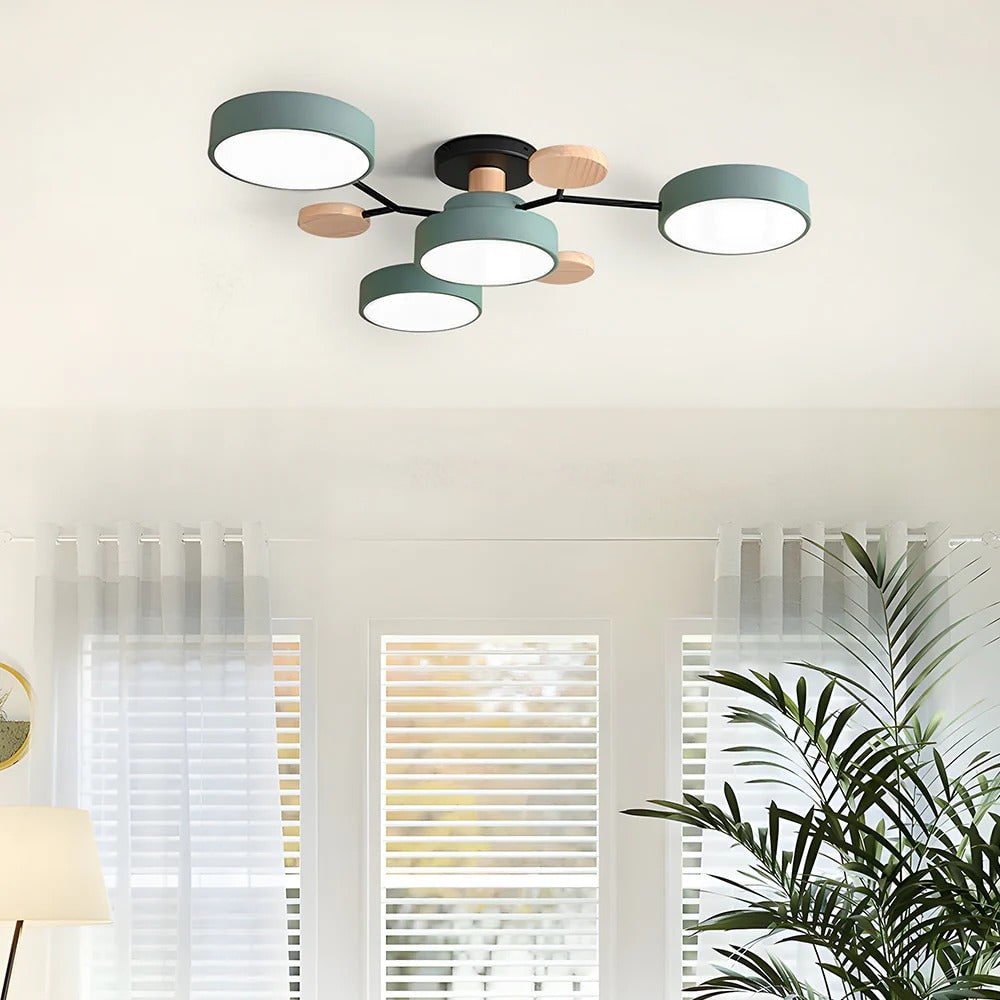 LED Ceiling Light Fixture with Semi Flush Mount and Geometric Wooden Accents for Kitchen - Image 6